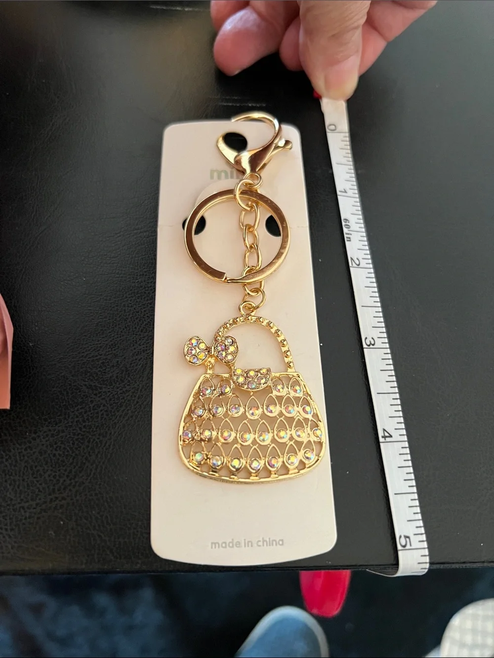 Mint Gold Iridescent Crystal Purse Keychain